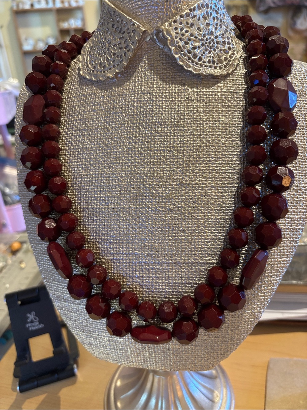Women’s Burgundy Bead Statement Necklace - Unbranded